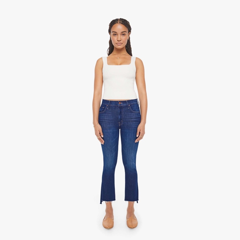 Mother the insider crop step fray jeans size 26 medium wash raw hem made in USA